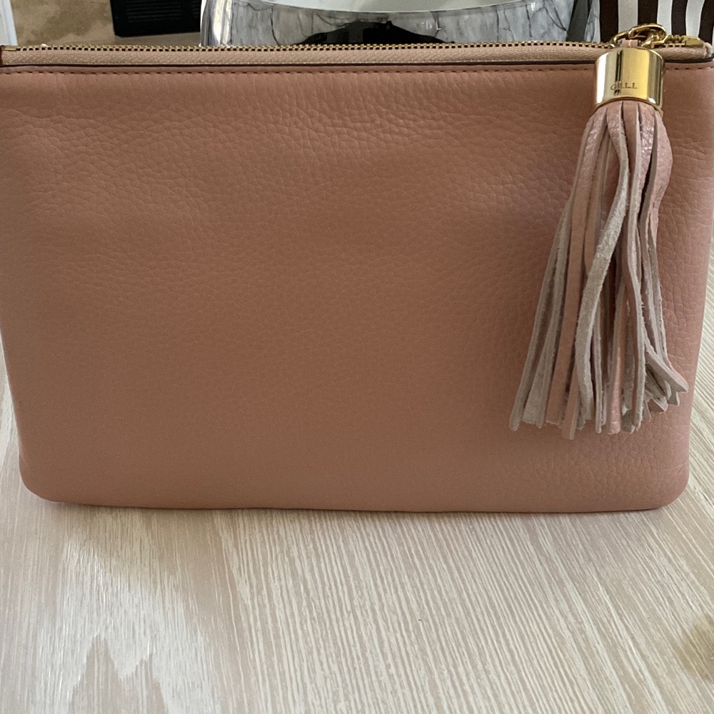 G.I.L.I. Leather Tassel Wristlet Clutch - Blush  Pink with Haloguard